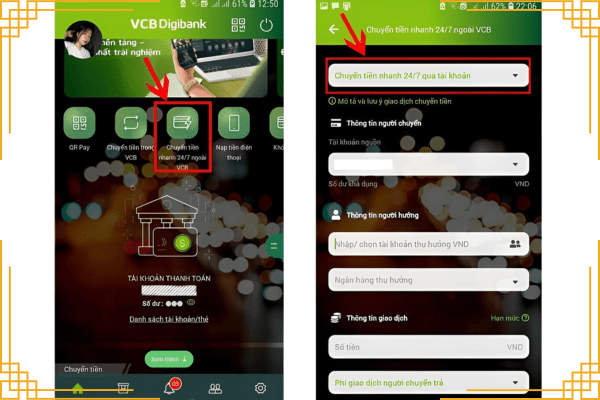 cách chuyển tiền Vietcombank trên điện thoại