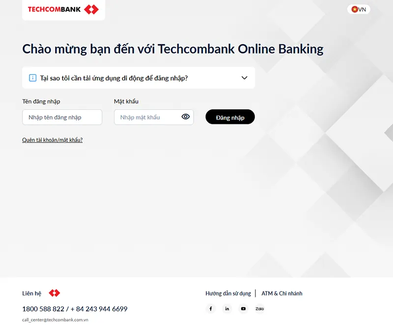 tạo bill Techcombank trên website